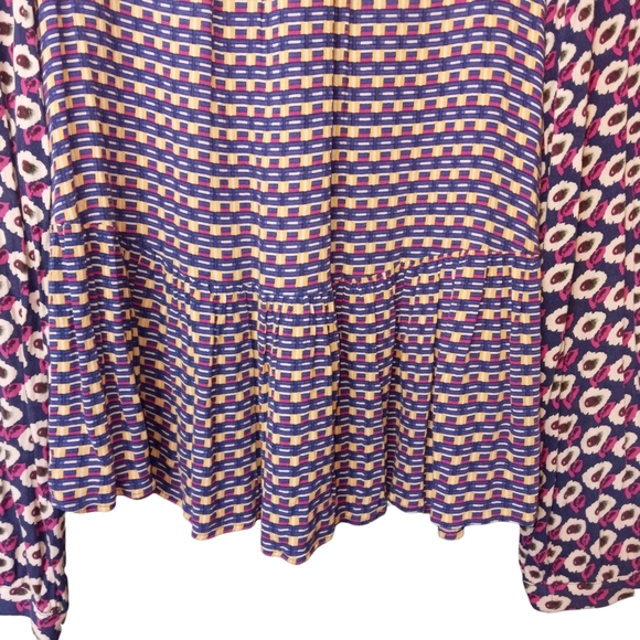 Maeve Anthropologie Cheyenne Mixed Print Peplum Pullover Top Purple Size Medium - Picture 7 of 13
